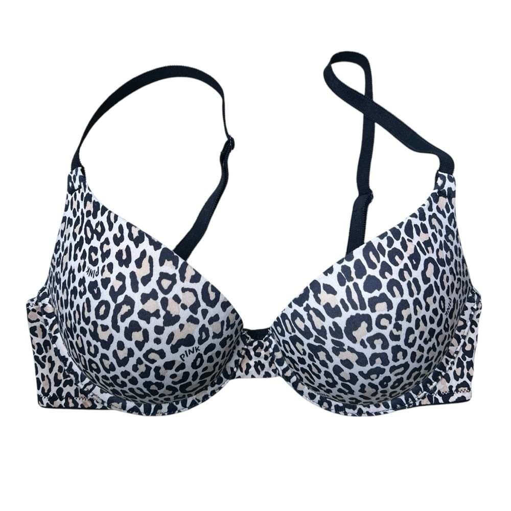 Victoria’s Secret Pink Wear Everywhere Push-up Bra Leopard Animal Print, 32C